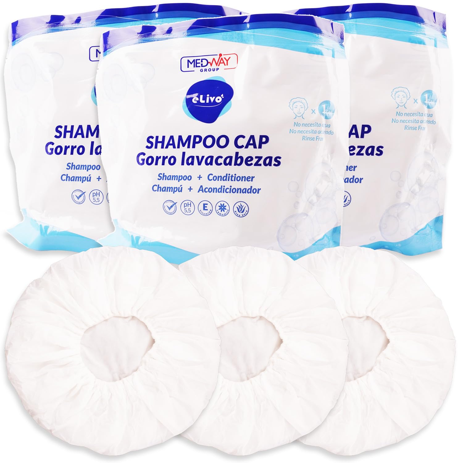 MedVance No Rinse Shampoo Cap  Rinse Free Shower Cap that Shampoos & Conditions  PH Balanced & Hypoallergenic Waterless Hair Wash  3 Pack