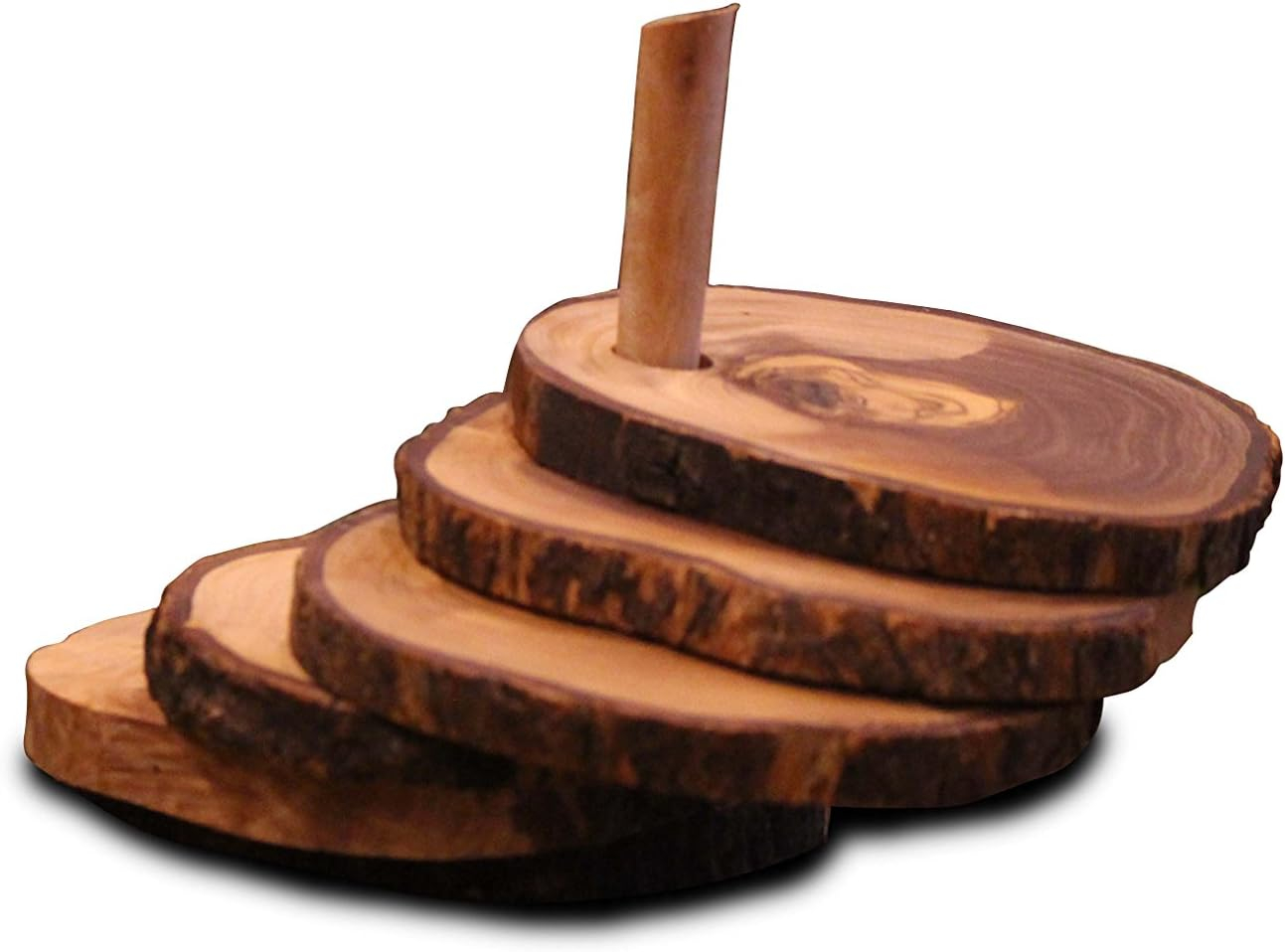 Holy Land Market Hand Carved Olive Wood Natural Coaster Set of 4 (About 3.5 Inches Each) - Asfour Outlet Trademark