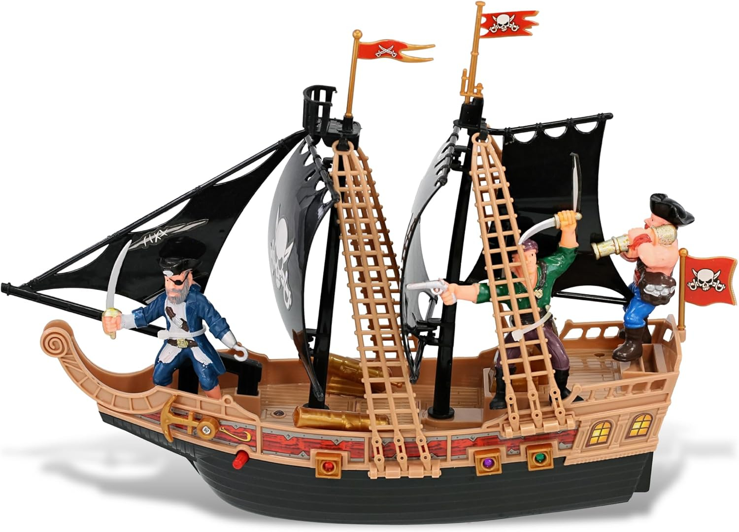 Mozlly Pirate Ship Toy Playset with Lights and Sound, 11.5 inches, Child