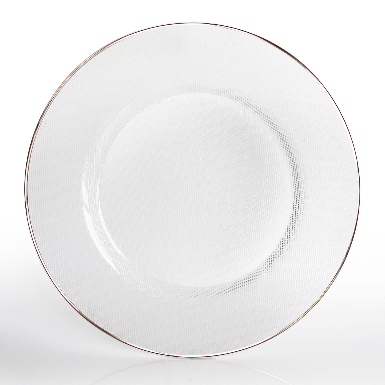 American Atelier, Round, White Glass Decorative Charger Plate with Platinum Gold Rim, 13"