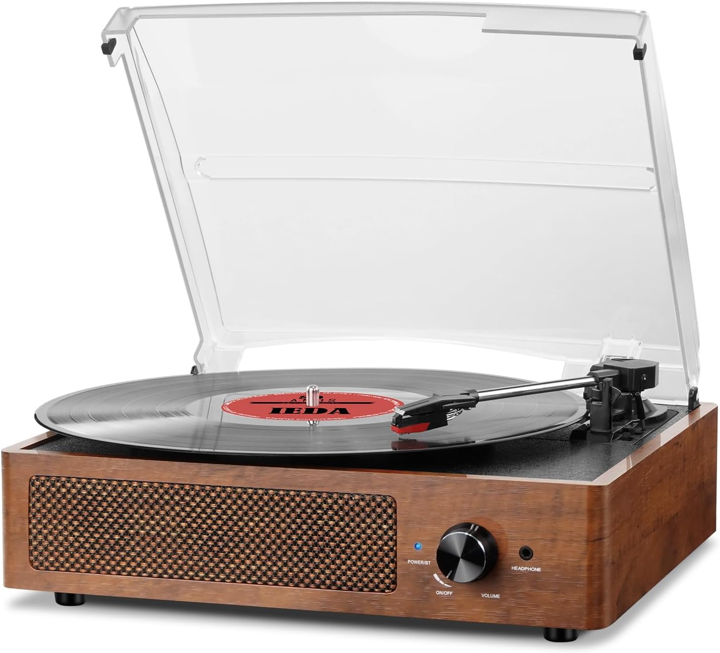 Record Players Vintage Turntable for Vinyl Records with Speakers Belt-Driven Turntables Support 3-Speed, Bluetooth Wireless Playback, Headphone, AUX-in, RCA Line LP Vinyl Players
