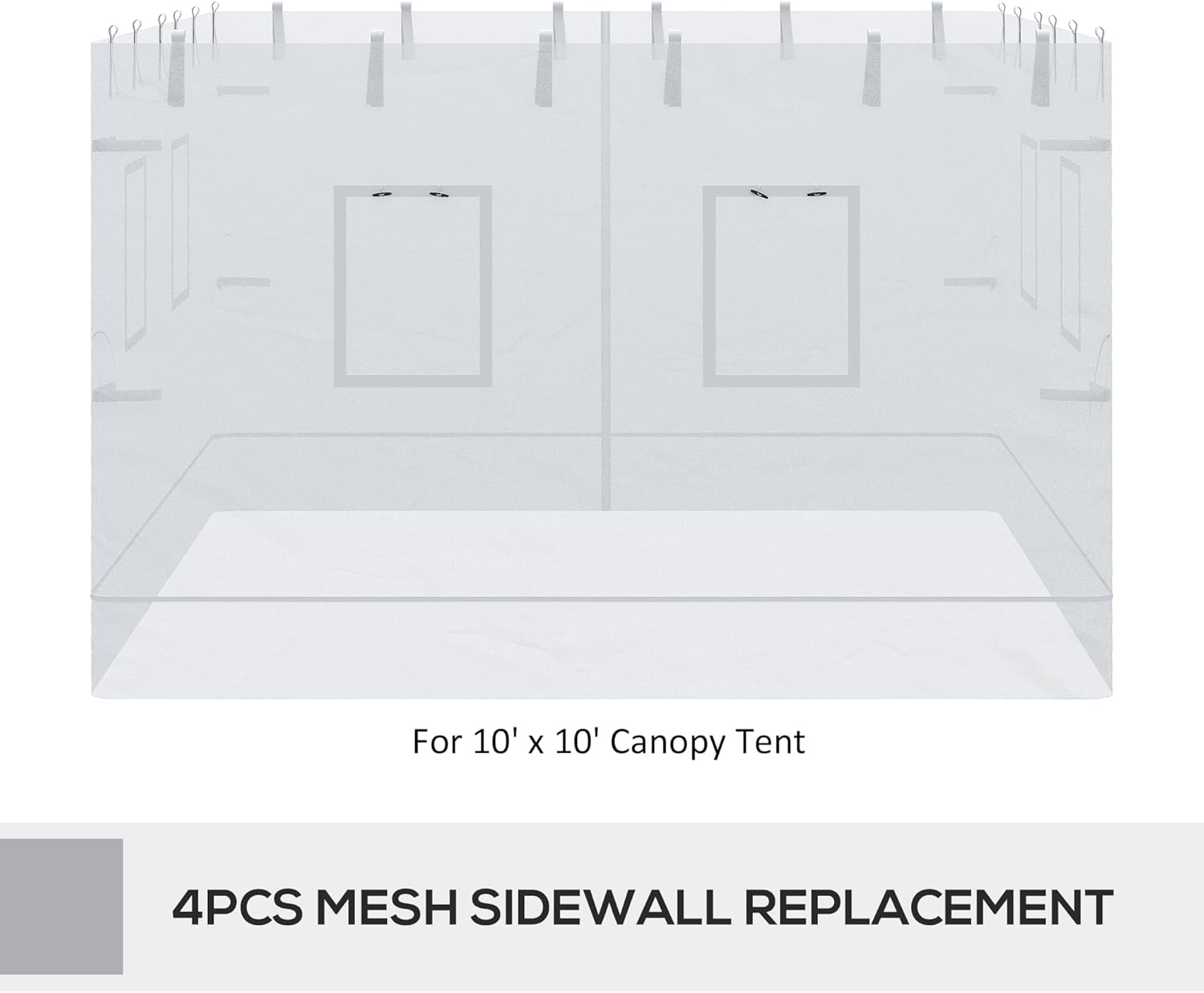 Outsunny Pop up Canopy Walls, Replacement Canopy Netting for 10' x 10' Canopy Tent, Set of 4 Mesh Screen Sidewalls, Patio Netting w/ 6 Service Windows and 1 Door, White