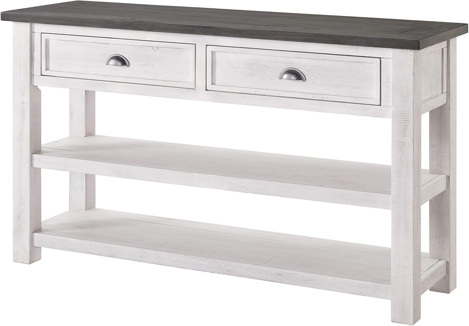 Coastal Rectangular Wooden Console Table with 2 Drawers, White and Gray- Saltoro Sherpi