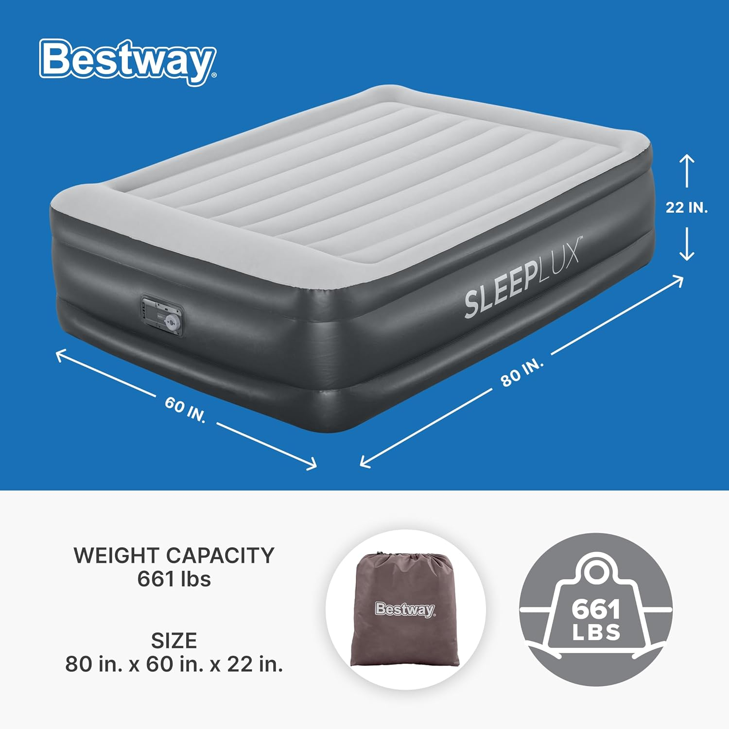 SleepLux Queen Size Raised Inflatable Air Mattress with Built-in Pump