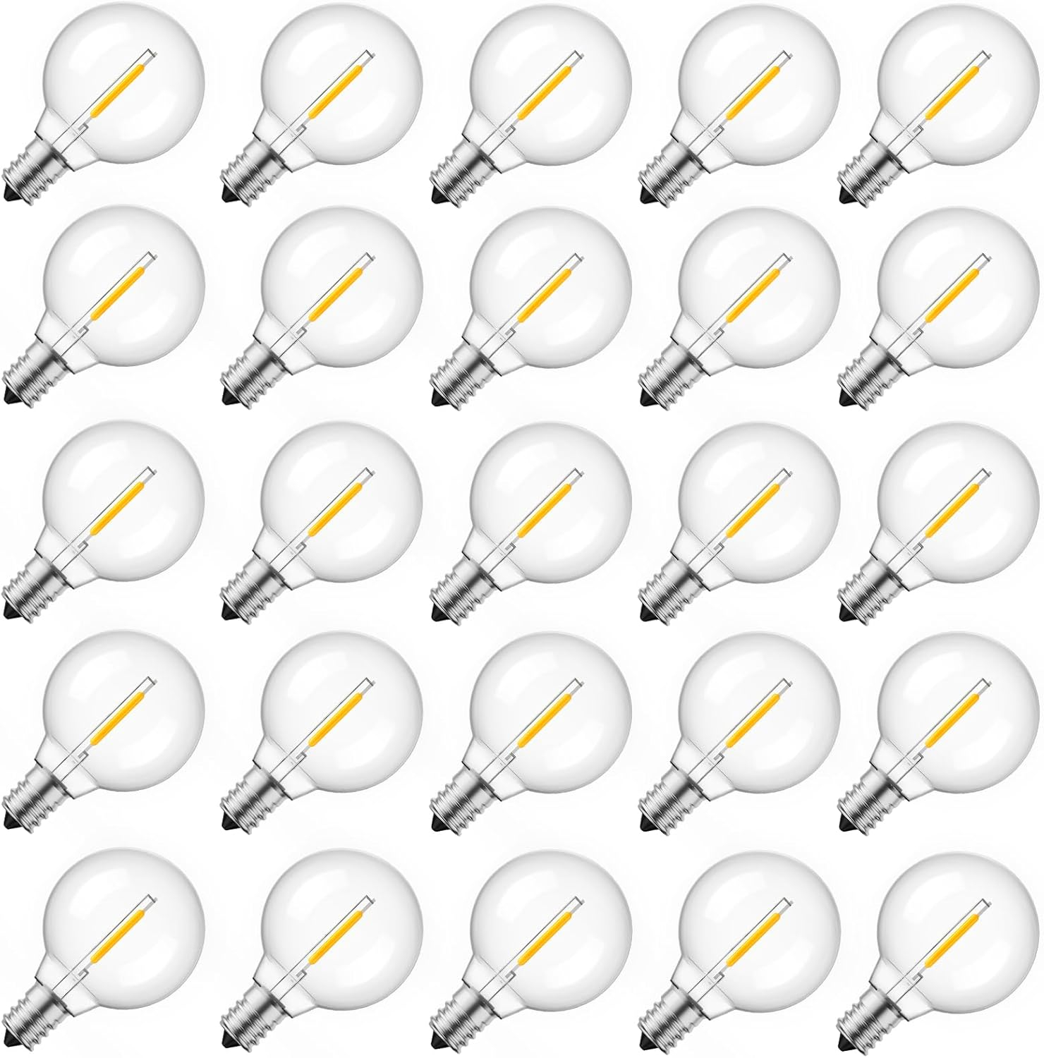 KY G40 Replacement LED Light Bulbs, 25 Pack Clear Globe Bulb fits E12 C7 Candelabra Screw Base Sockets, 1.5 Inch Dimmable Edison Light Bulbs for Indoor Outdoor Patio Decor, Warm White