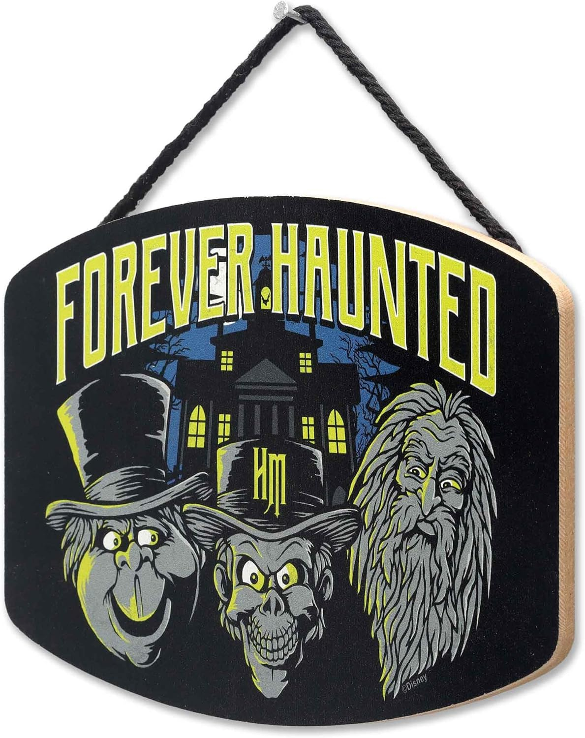 Disney Haunted Mansion Forever Haunted Hanging Wood Wall Decor - Spooky Hitchhiking Ghosts Sign for Halloween Decor