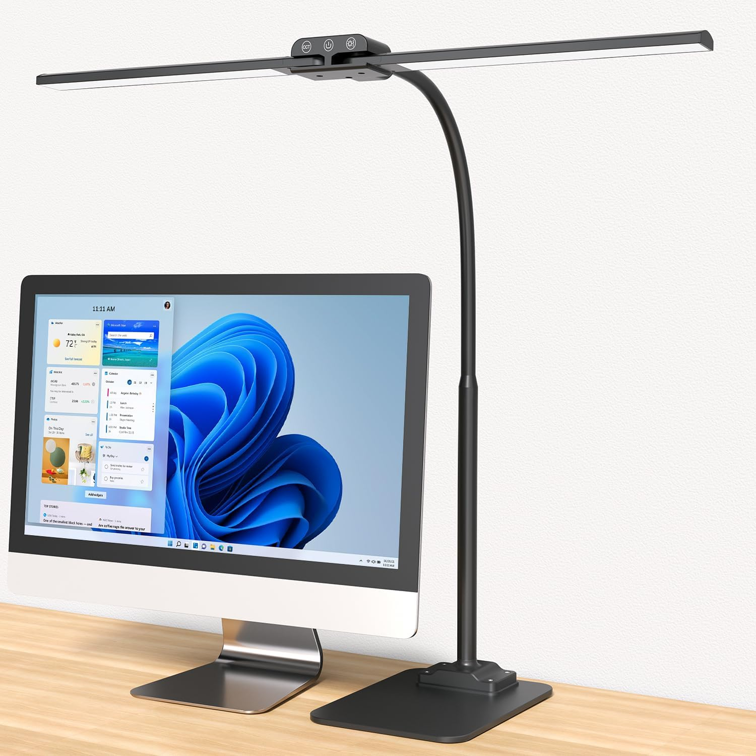 Desk Lamp Double Light: Bright Led Desk Lights for Home Office - Eye Care Reading Table Lamps with Base - Dimmable Desktop Lighting for Computer Monitor Study Drafting
