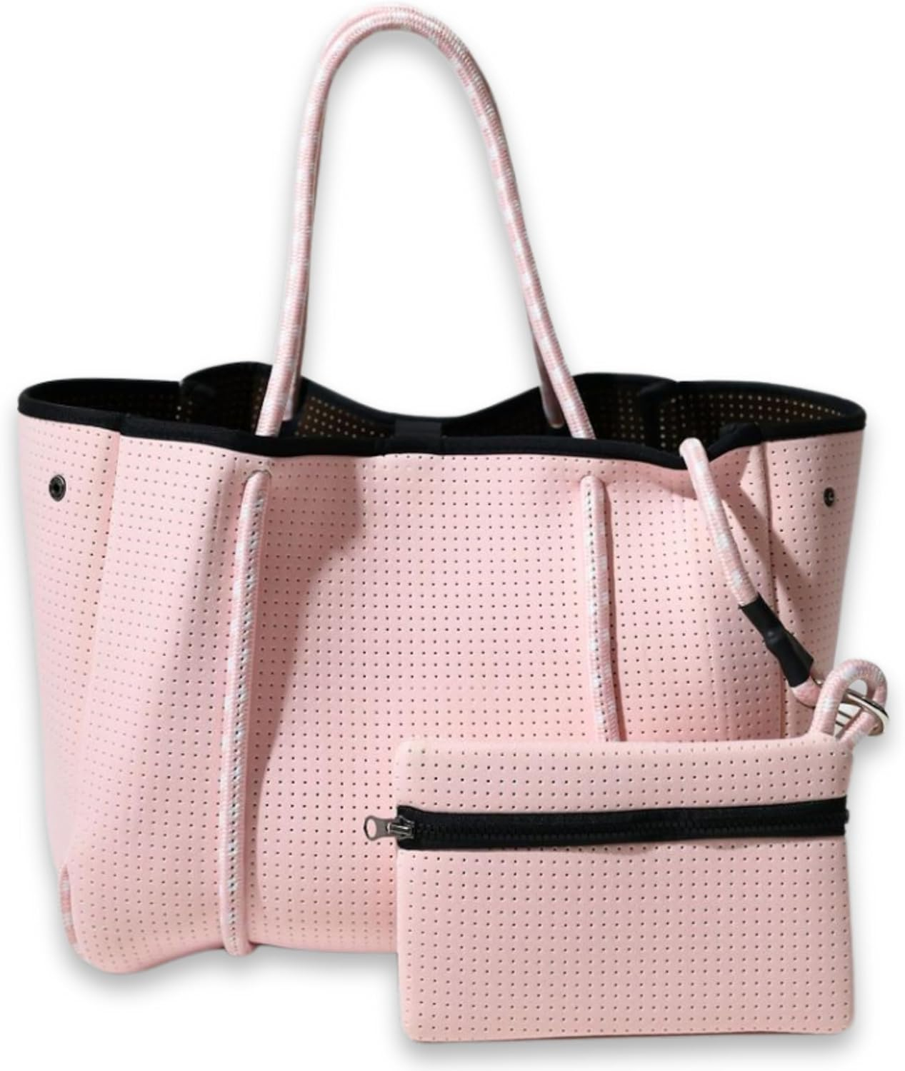 Pastel Pink Neoprene Tote Bag with Zipper Pouch