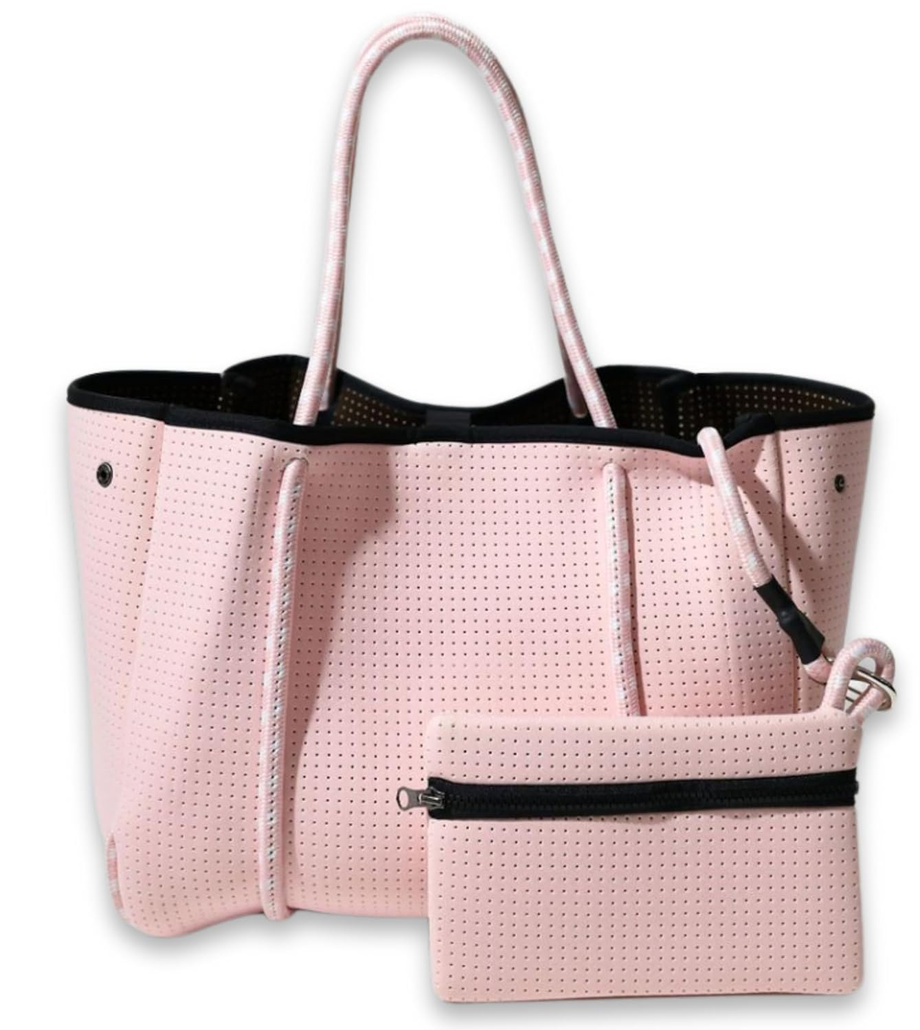 Pastel Pink Neoprene Tote Bag with Zipper Pouch