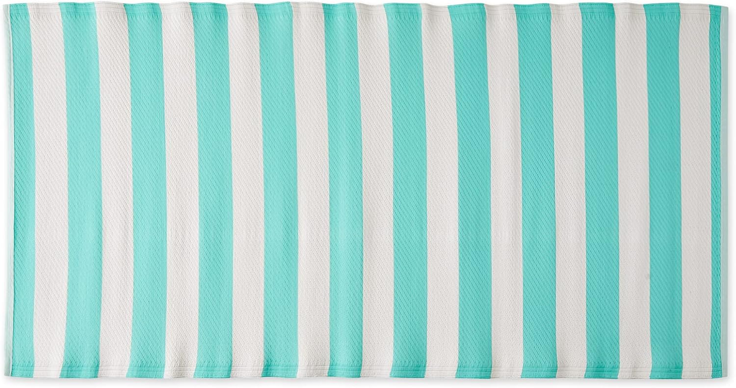 DII Outdoor Rug Collection Reversible Woven Polypropylene Mat, 3x6-Feet, Aqua & White