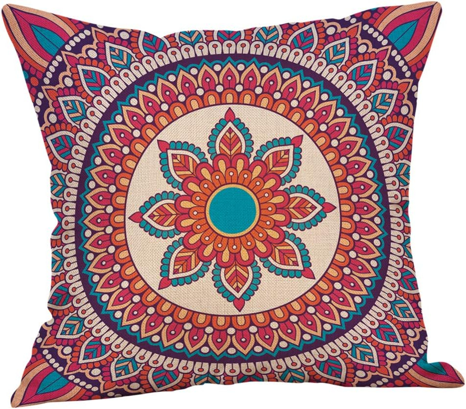 Jartinle Set of 4 Retro Floral Mandala Compass Medallion Bohemian Pillow Covers Boho Decor Hippie Throw Pillows Decorative for Sofa Couch 18 x 18