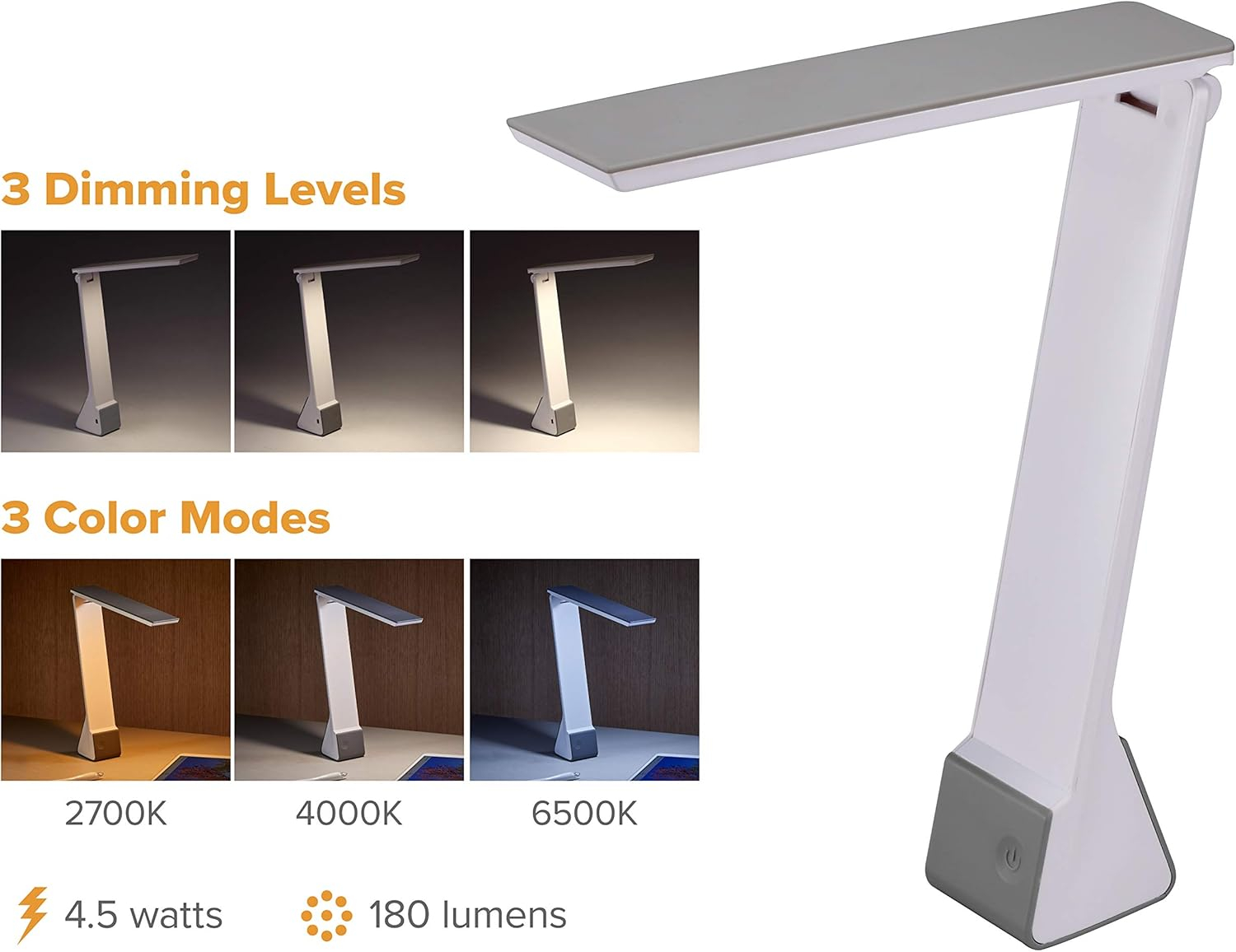 Bostitch Office Rechargeable Battery Led Desk Lamp, 3 Color Temperatures, Flip Open, Gray (KT-VLED1810-GRAY)