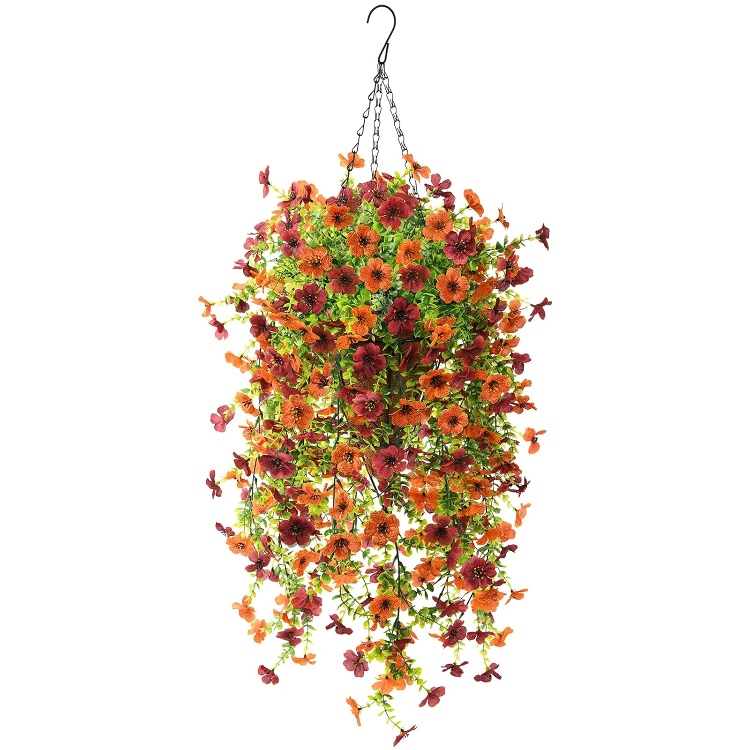 INQCMY Artificial Fake Hanging Flowers Plants with Basket for Outdoor Fall Decoration,Faux Silk Mixed Daisy in Planter UV Resistant Realistic for Porch Home Patio Garden Balcony Yard Autumn Decor