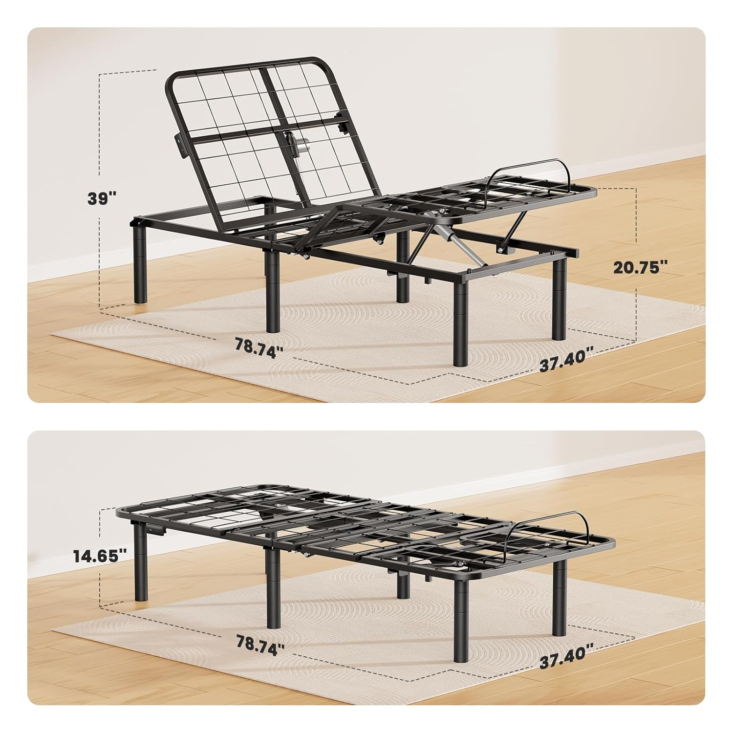 Marsail Twin XL Adjustable Bed Base Frame with 4 Height Options, Independent Head and Foot Incline, 4 USB Ports and 5 Min Assembly for Lounging, Reading, Reduce Snoring and Acid Reflux