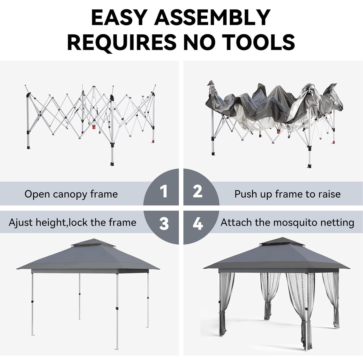 12'x12' Gazebo Outdoor Pop up Canopy Tent with Curtains and 144 Square Shelter for Patio,Backyard Party, with Mosquito Netting, 2-Tiered Vented Top (Gray)
