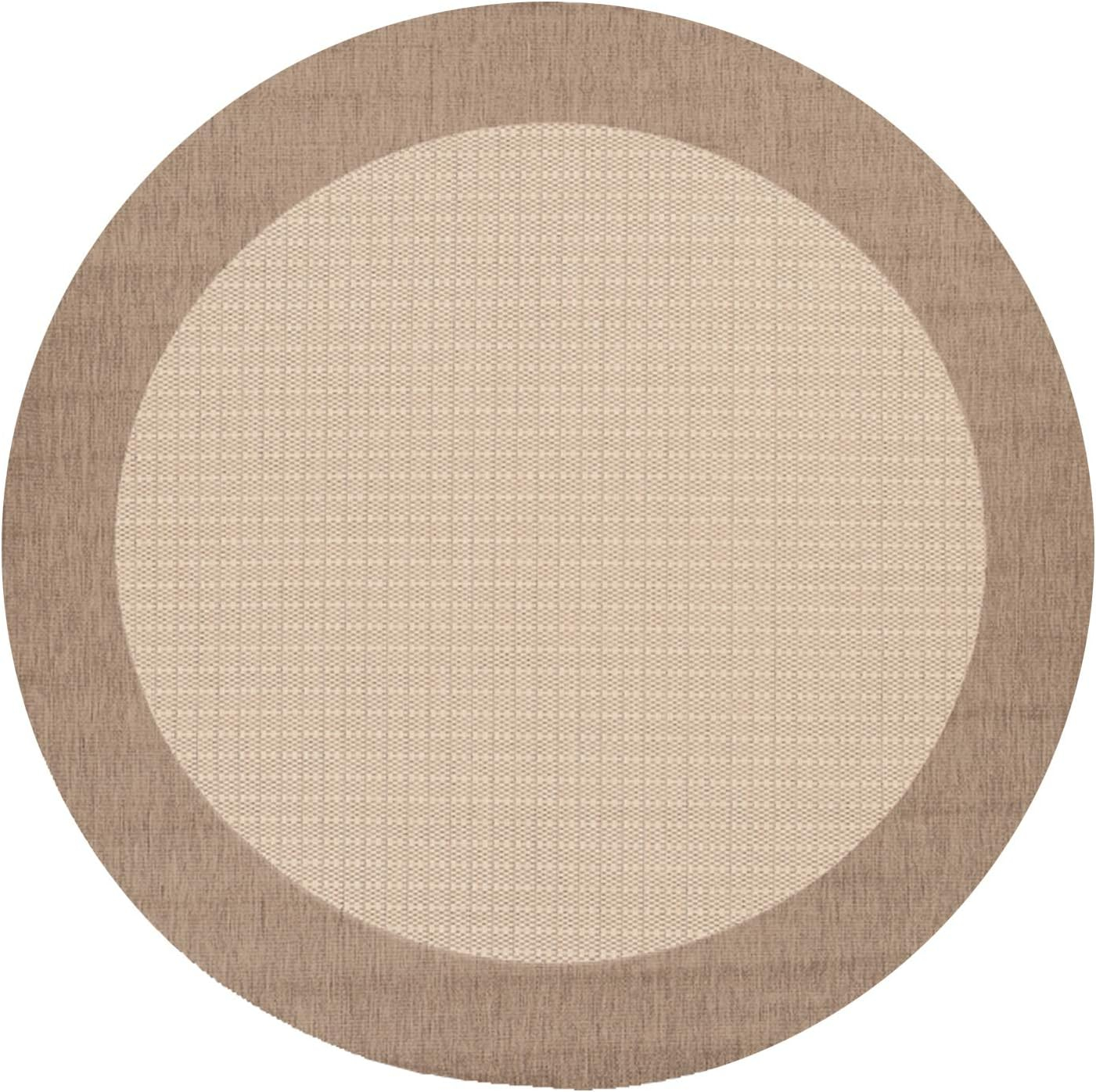 Couristan Recife Checkered Field Indoor / Outdoor Area Rug, Natural- Cocoa, 7'6" Round