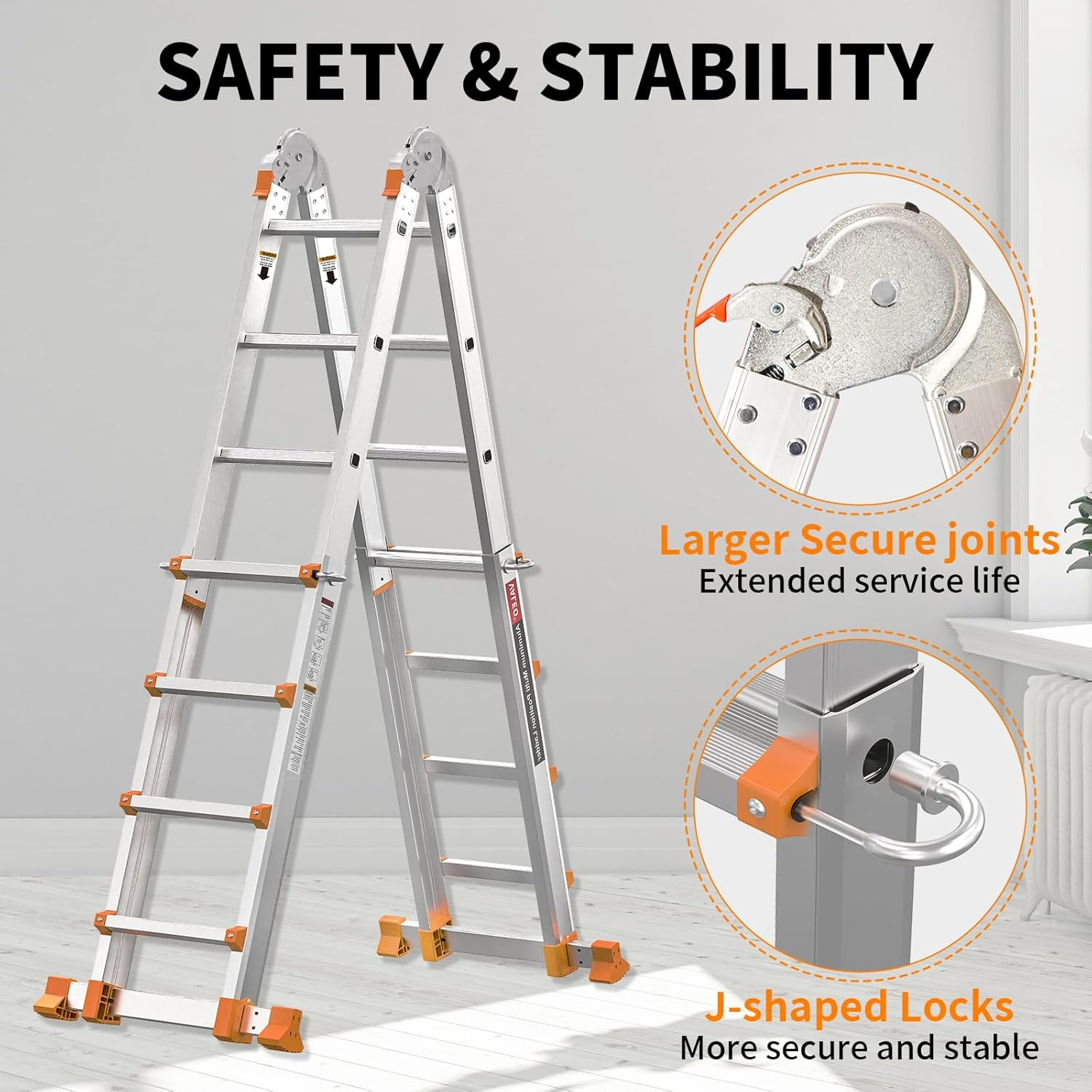 Valeo Ladder 11FT, Multi Position 3 Step Ladder Extension, Anti-Slip A Frame Folding Ladder with Removable Tool Tray, 330lbs Adjustable Telescopic Aluminum Ladders for Stairs Home Indoor Outdoor Roof