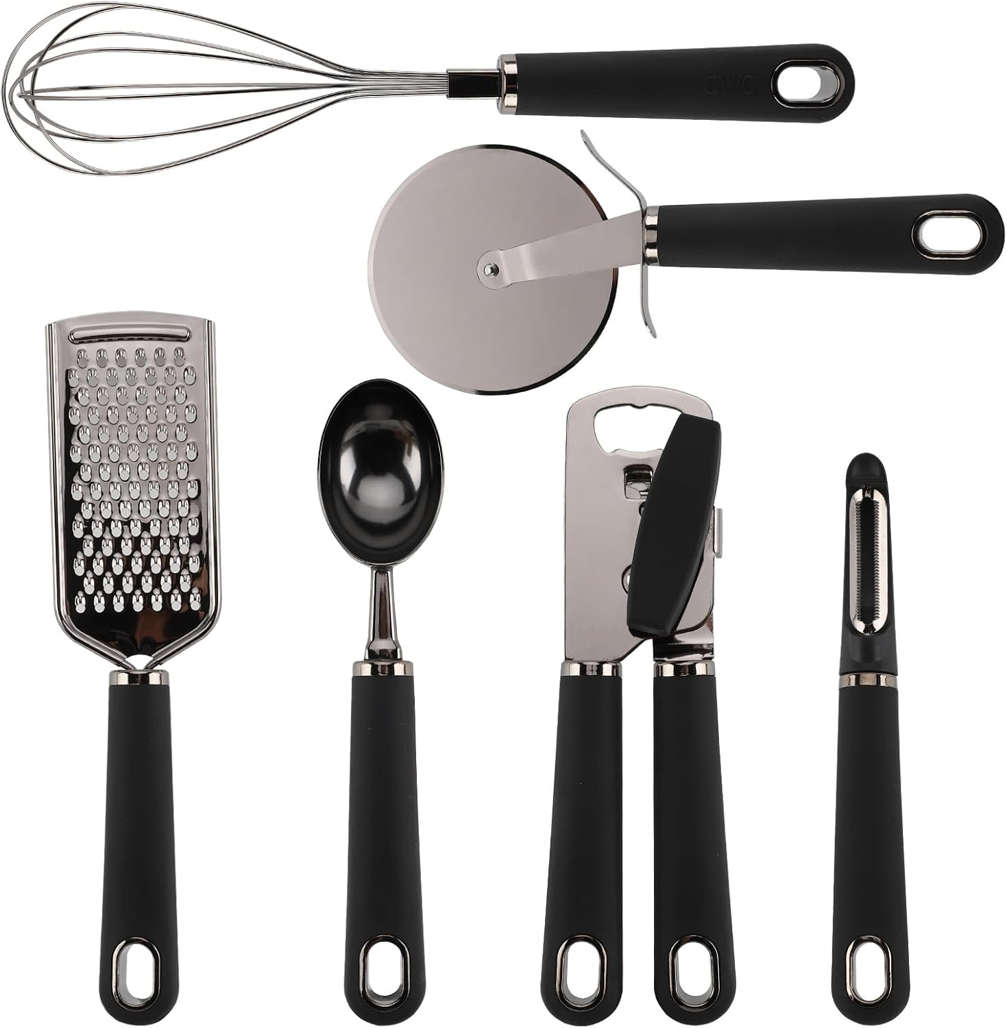 Country Kitchen Juego de Utensilios de Cocina de Acero Inoxidable de 6 Piezas, Negro