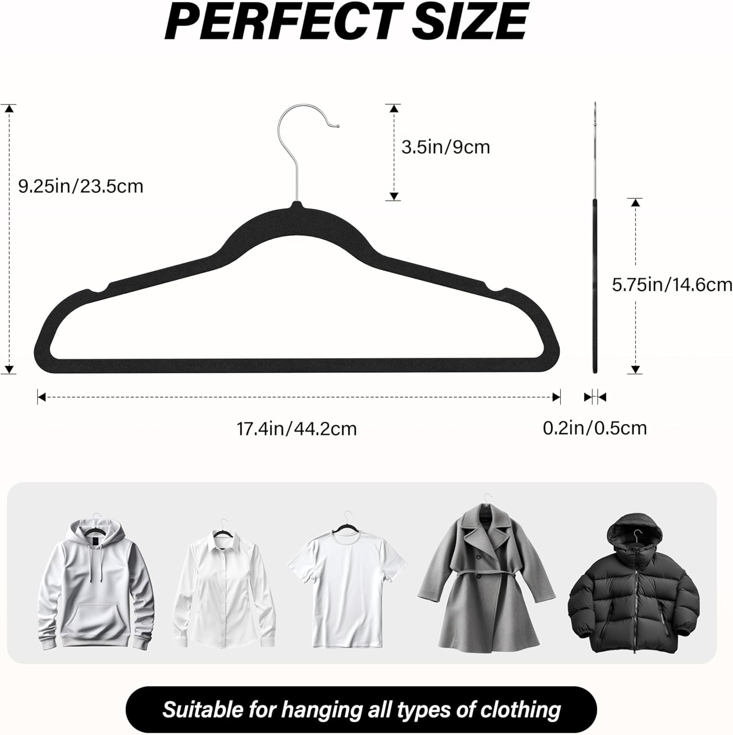Simple Deluxe 50 Pack Non-Slip Velvet Hangers, 360° Swivel Hooks, Clothes Hangers with Shoulder Notches, Heavy Duty Coat Suit Hangers for Coats & Pants, Black