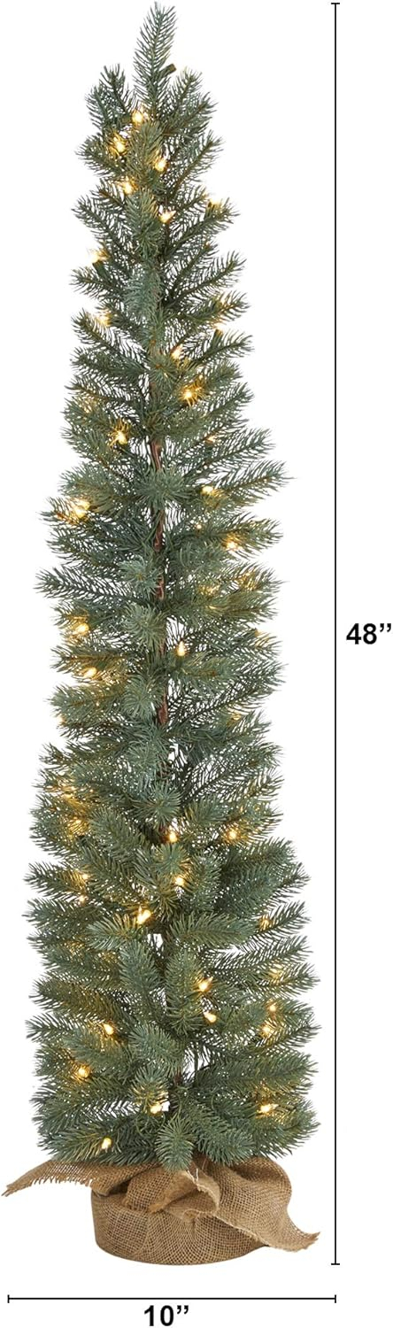 Nearly Natural 4ft. Green Pine Artificial Christmas Tree with 70 Warm White Lights Set in a Burlap Base