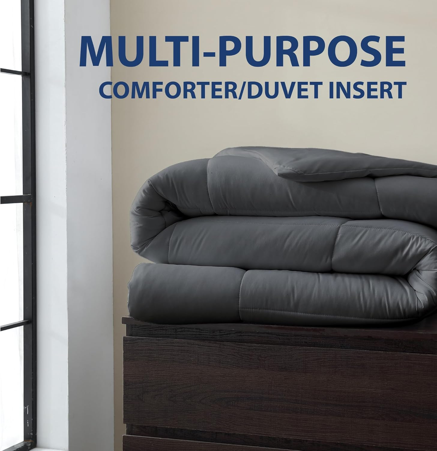 Cathay Home Essentials Ultra Soft Hypoallergenic Wrinkle Resistant Double Brushed Microfiber Bedding Comforter, 1-Piece Duvet Insert, Gray, King