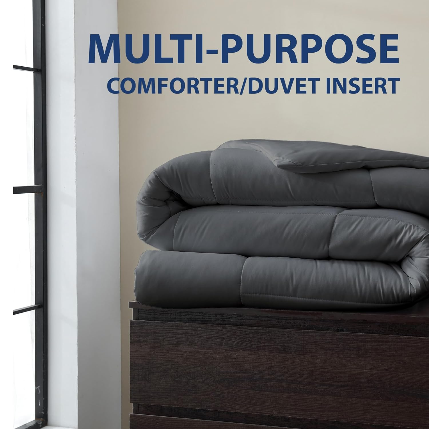 Cathay Home Essentials Ultra Soft Hypoallergenic Wrinkle Resistant Double Brushed Microfiber Bedding Comforter, 1-Piece Duvet Insert, Gray, King