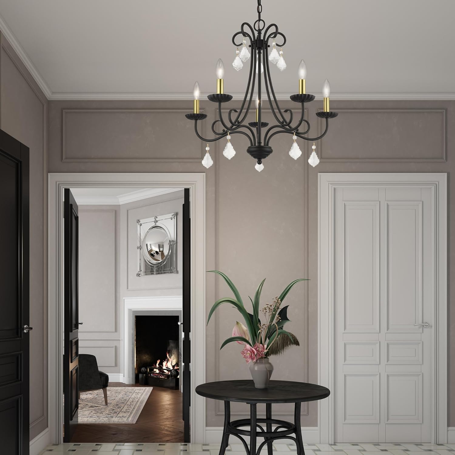 Daphne Polished Chrome 5-Light Traditional Chandelier with Teardrop Crystals