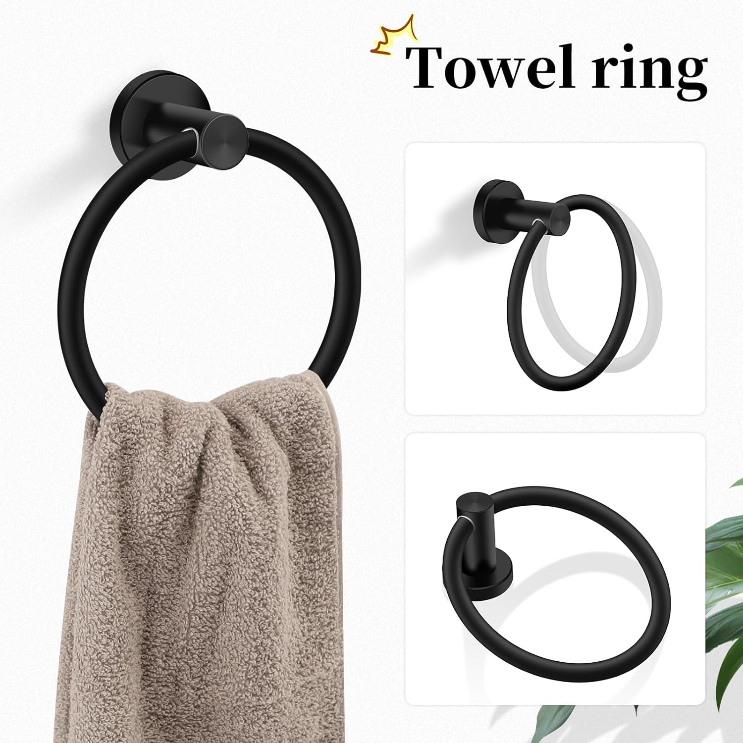 4 Piece Matte Black Stainless Steel Bathroom Hardware Set Include Hand Towel Ring, Toilet Paper Holder,and 2 Robe Towel Hooks,Bathroom Accessories Kit