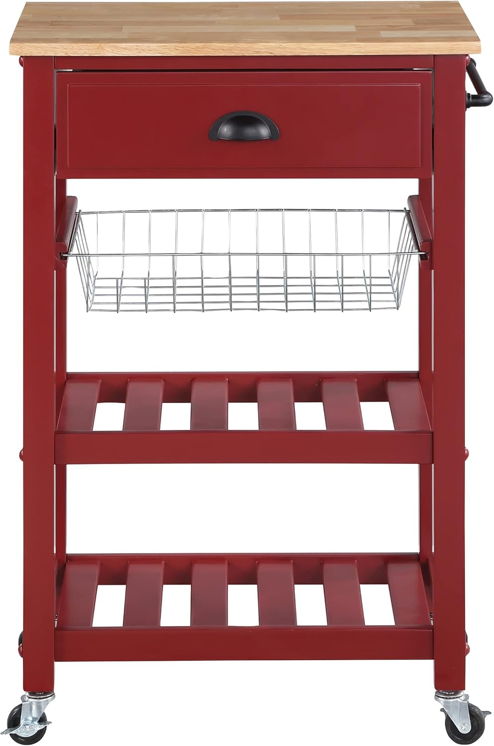 Hampton Engineered Wood Kitchen Cart With Wood Top and Red Base