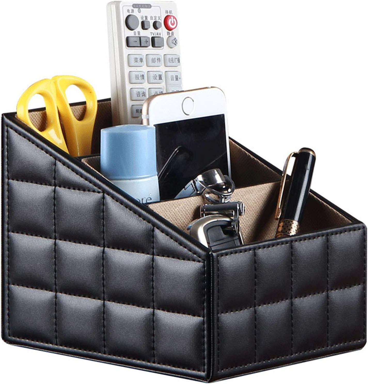 Fashionable PU Leather TV Remote Control Holder with 3 Compartments, Storage Rack, Storage Box, Media Accessory Storage, Desk Organizers (Blakc ge)