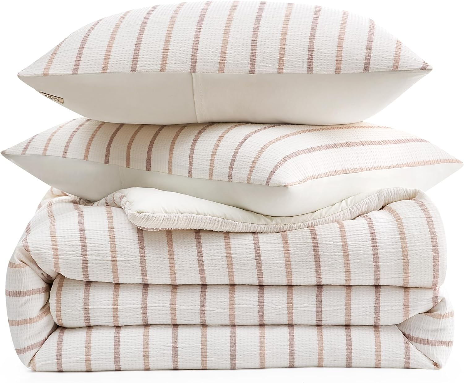 Full/Queen Pink and Brown Striped Polyester Comforter Set