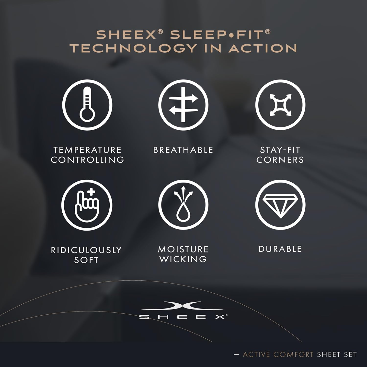SHEEX Active Comfort Sheet Set with 2 Pillowcases, King/California King - Cooling - Breathable - Deep Pocket - Moisture-Wicking, Pewter