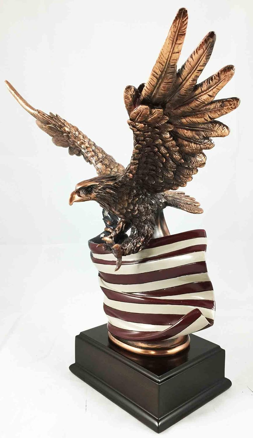 Bronze Electroplated Patriotic Eagle Figurine with Resin Base