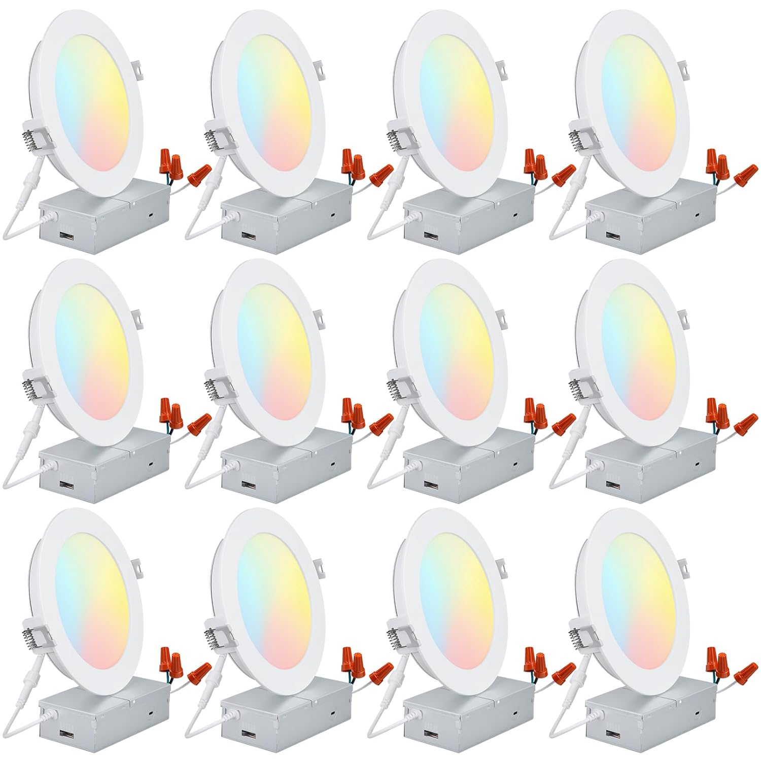 TORCHSTAR 5CCT 6 Inch Slim LED Recessed Lighting with Junction Box, CRI90 Dimmable 12W Ultra-Thin LED Recessed Light, 2700K-5000K Selectable, 1000LM Downlight, ETL & Energy Star, Pack of 6