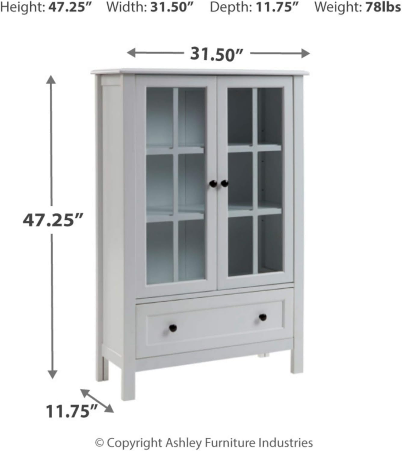 White Transitional Farmhouse China Cabinet with Glass Doors