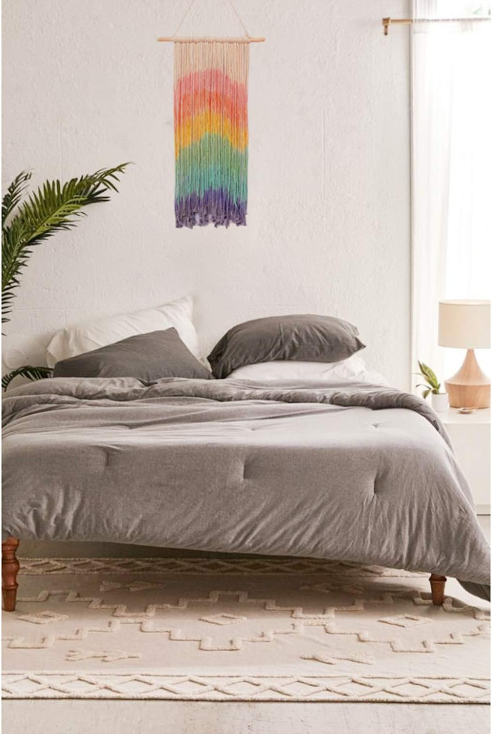Simpkeely Macrame Wall Hanging, Rainbow Colorful Handmade Woven Cotton Wall Art Boho Bohemian Home Décor for Bedroom, Dorm Room, Living Room, Apartment, 16” W x 30” L