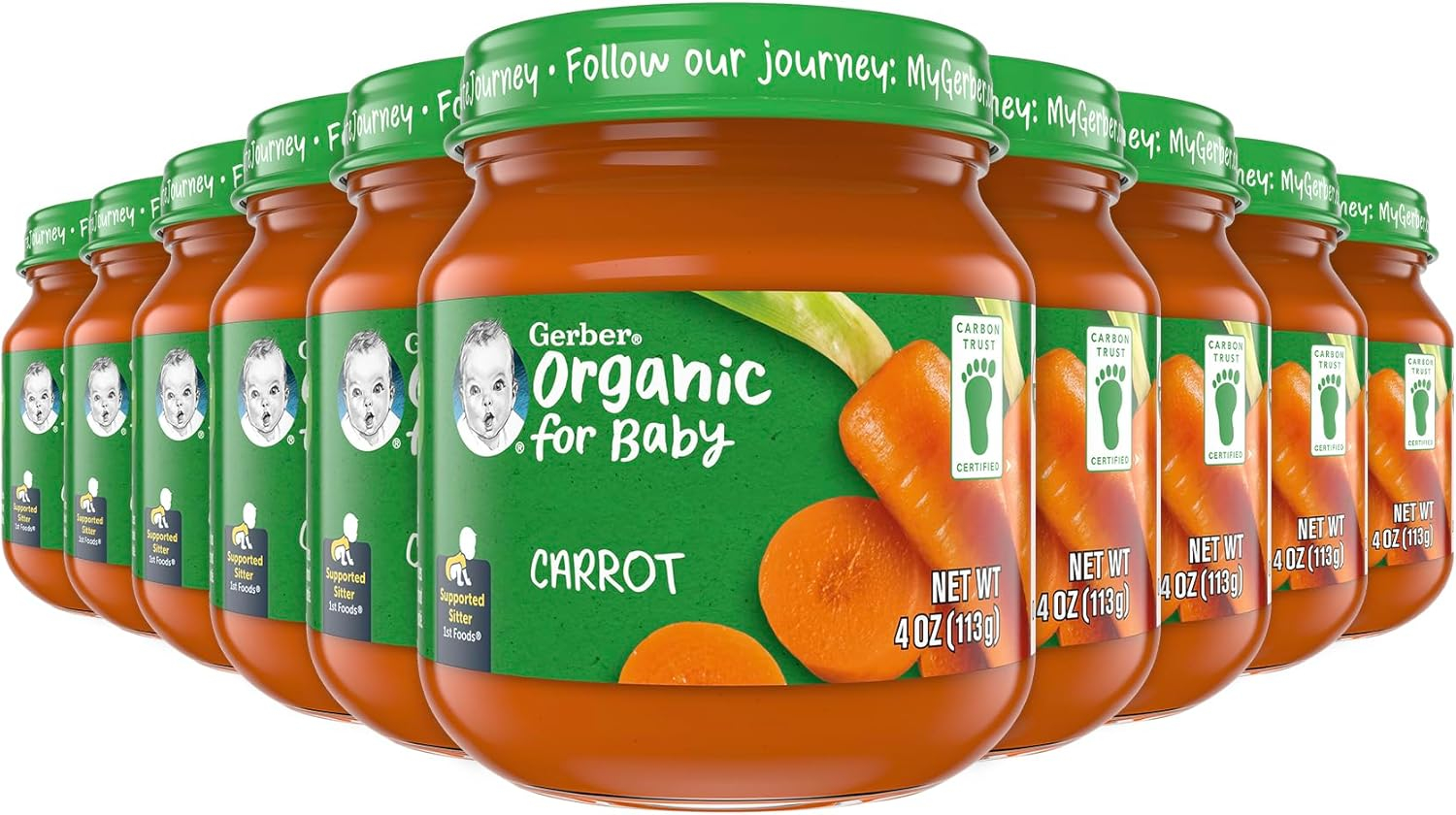 Gerber 1st Foods Organic for Baby Baby Food, Carrot, 4 oz Jar (10 Pack)