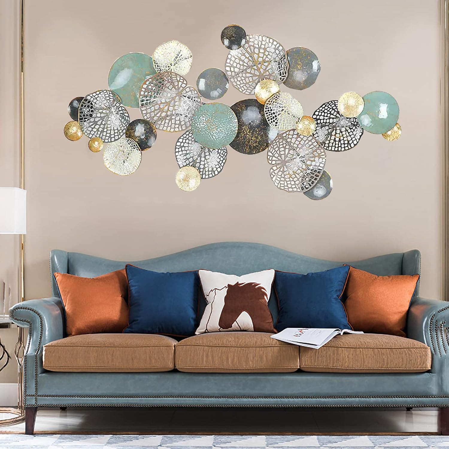 Retro Old 3D Metal Wall Art Décor, Openwork Lotus Leaf Wall Sculptures Hanging for Home Decorations, Living Room, Bedroom, Hotel 52.5'' X 26.5''