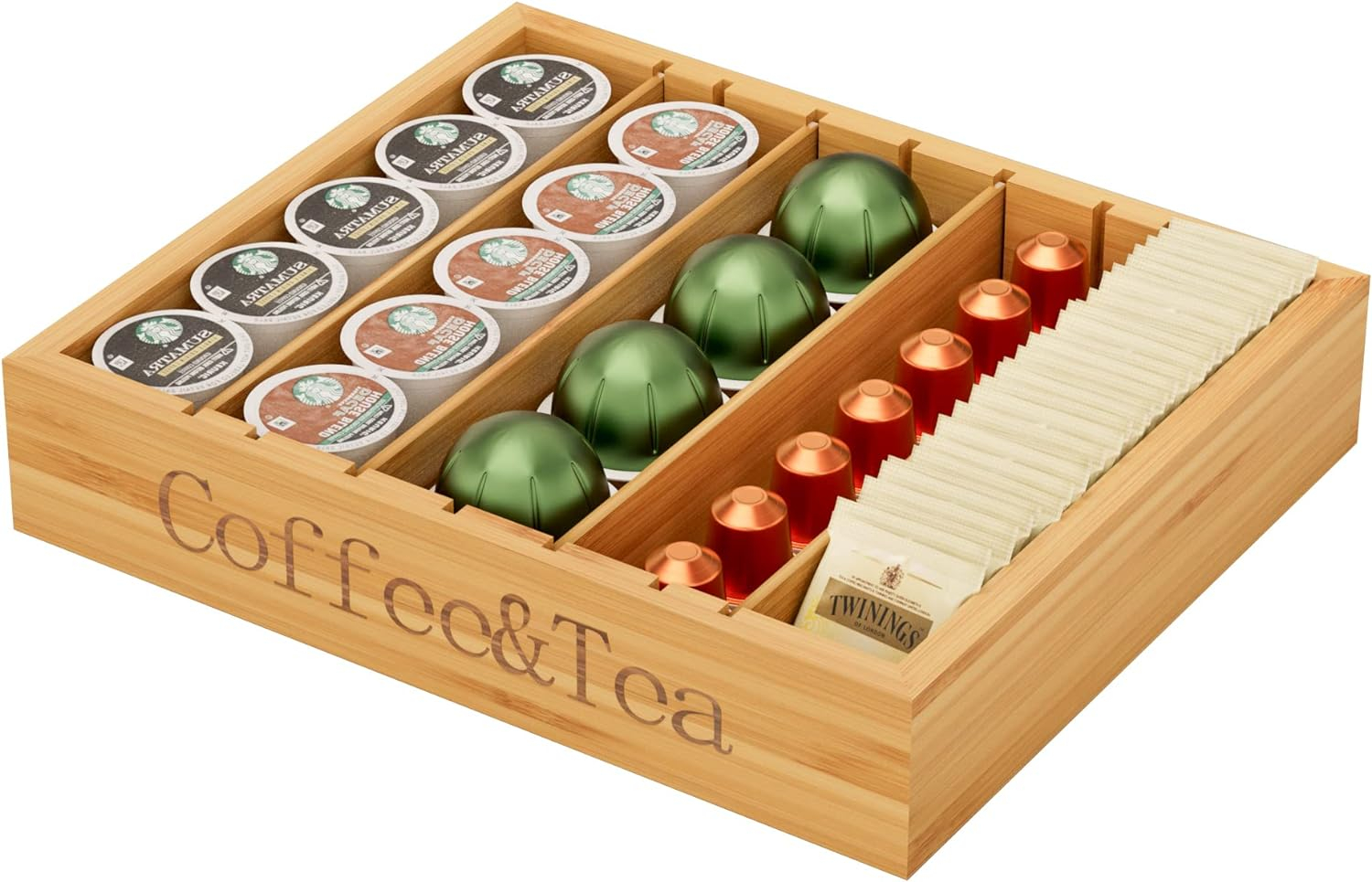 MinBoo Bamboo K Cup Holder for Drawer or Countertop Coffee Pod Holder 25-36 K Cup Pod Storage Tea bag organizer K Cup Storage for Coffee Station Home Office and Kitchen (Bamboo)