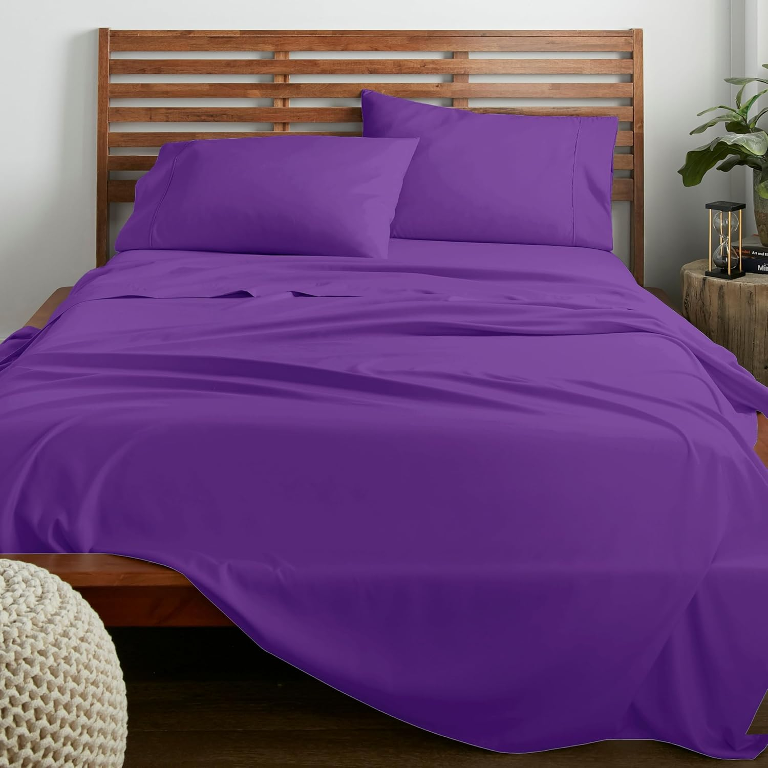 American Home Collection Brushed Microfiber Sheet Set, Deep Pocket Extra Soft Sheets & Pillowcase Set, 3 Pieces, Twin, Purple
