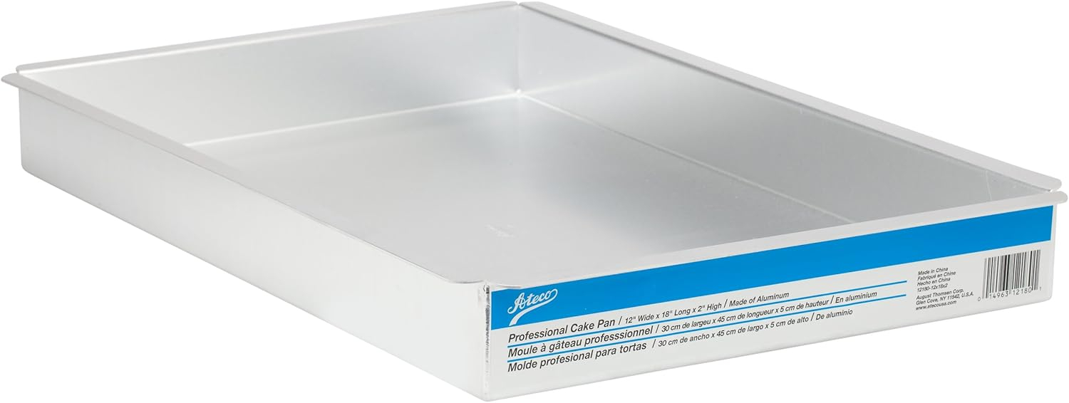 Professional Aluminum Rectangular Cake Pan, 12x18x2 Inches, Silver