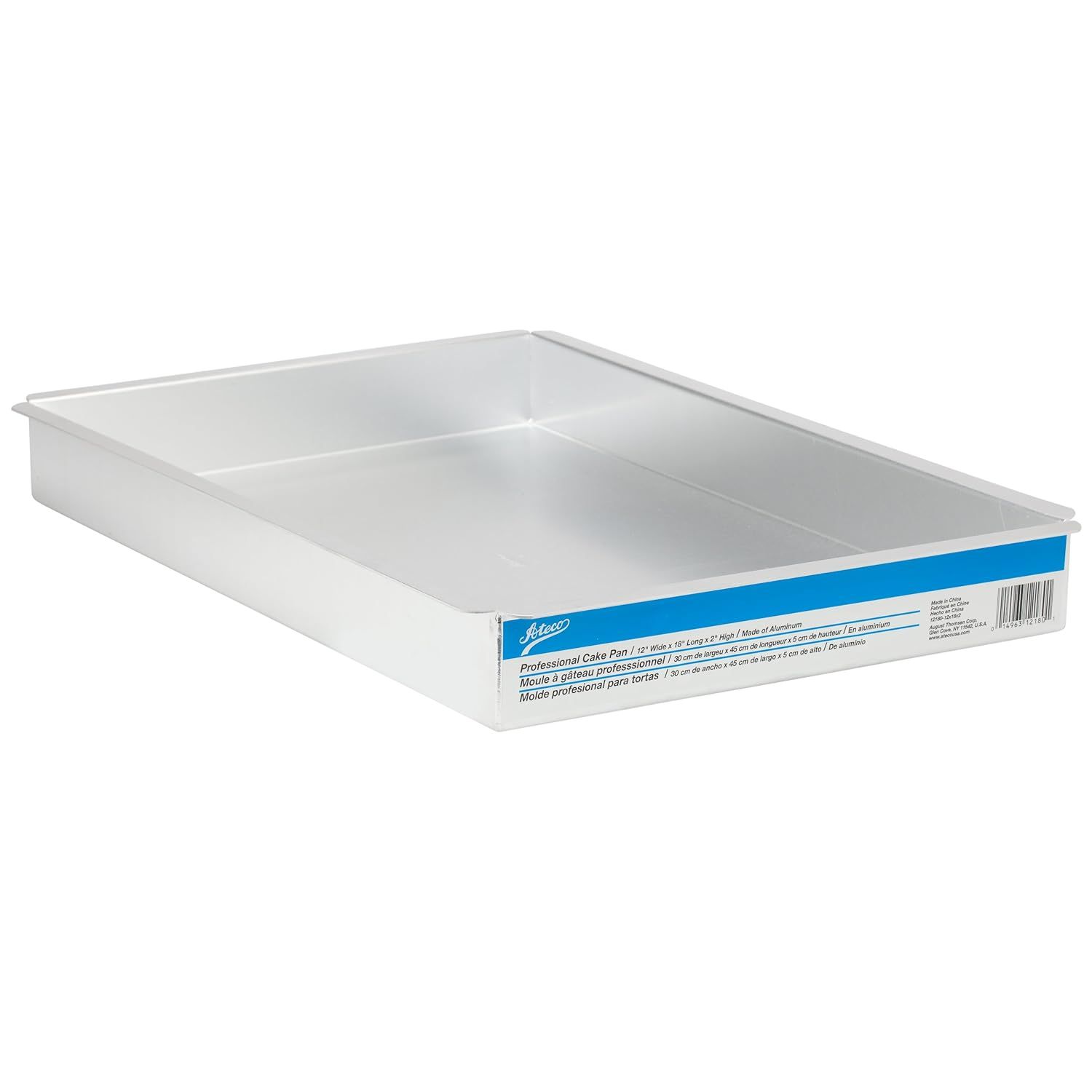 Professional Aluminum Rectangular Cake Pan, 12x18x2 Inches, Silver