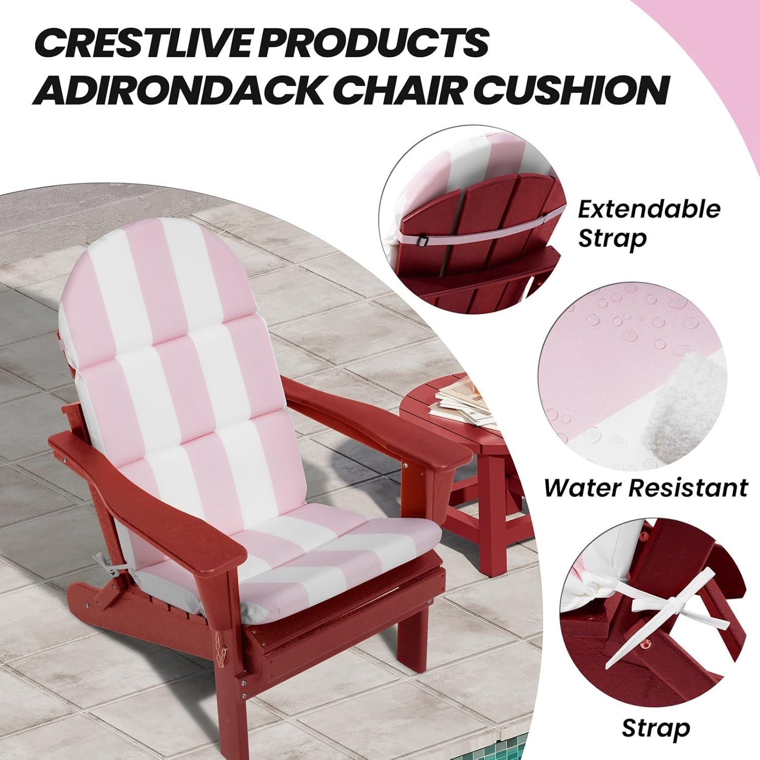 Pink and White Striped High Back Adirondack Chair Cushions