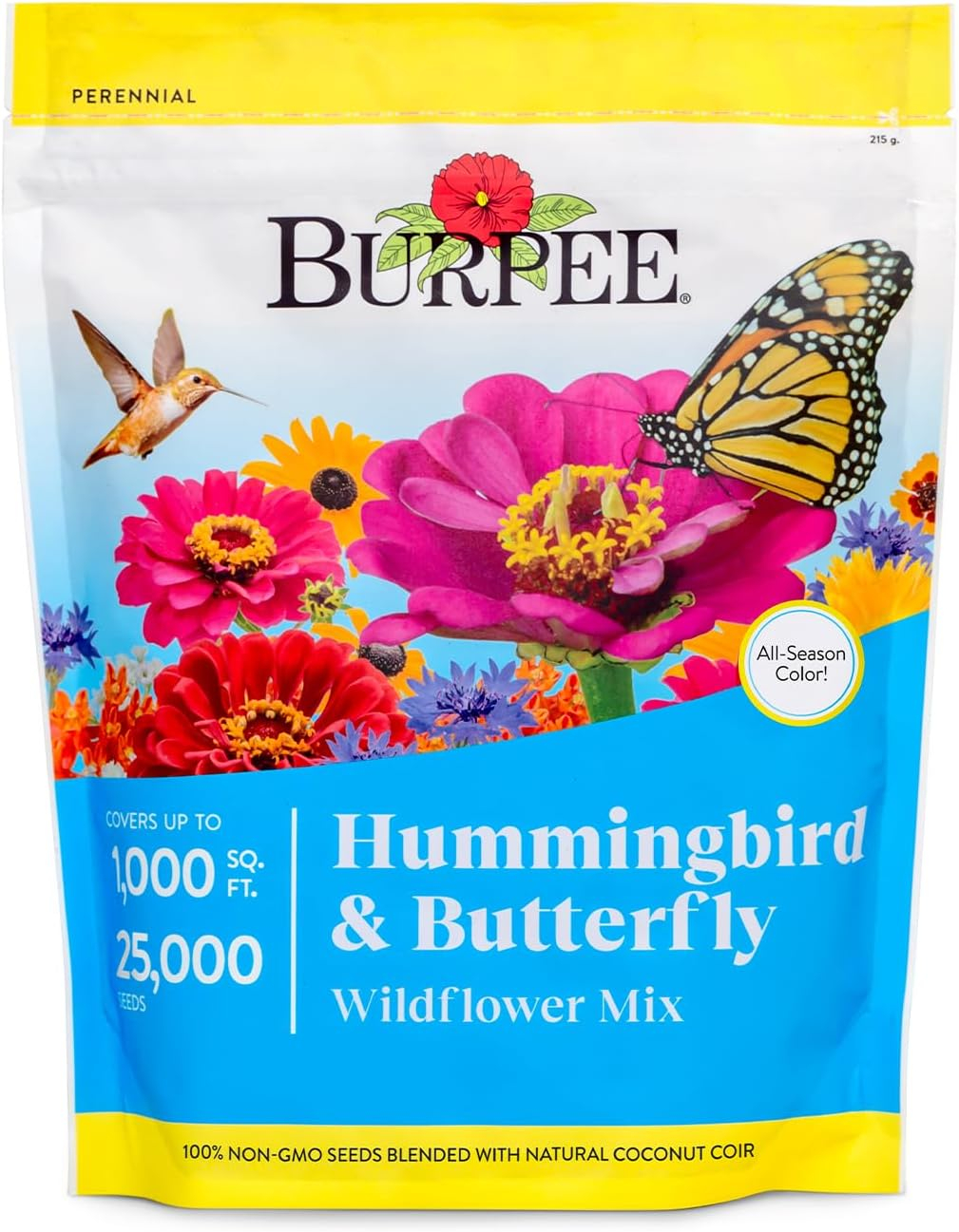 Burpee Hummingbird & Butterfly Mix Wildflower Seeds – Non-GMO, Attracts Pollinators, Annual & Perennial Flowers