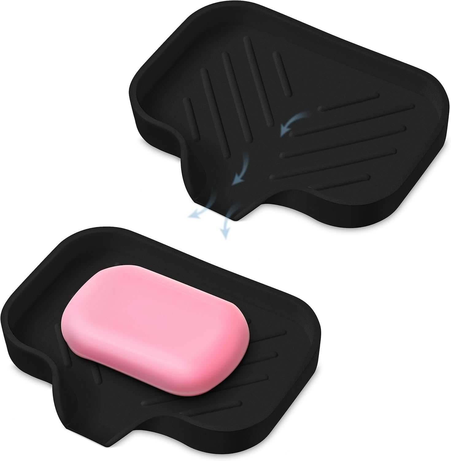 Black Silicone Self-Draining Rectangular Soap Dish Set