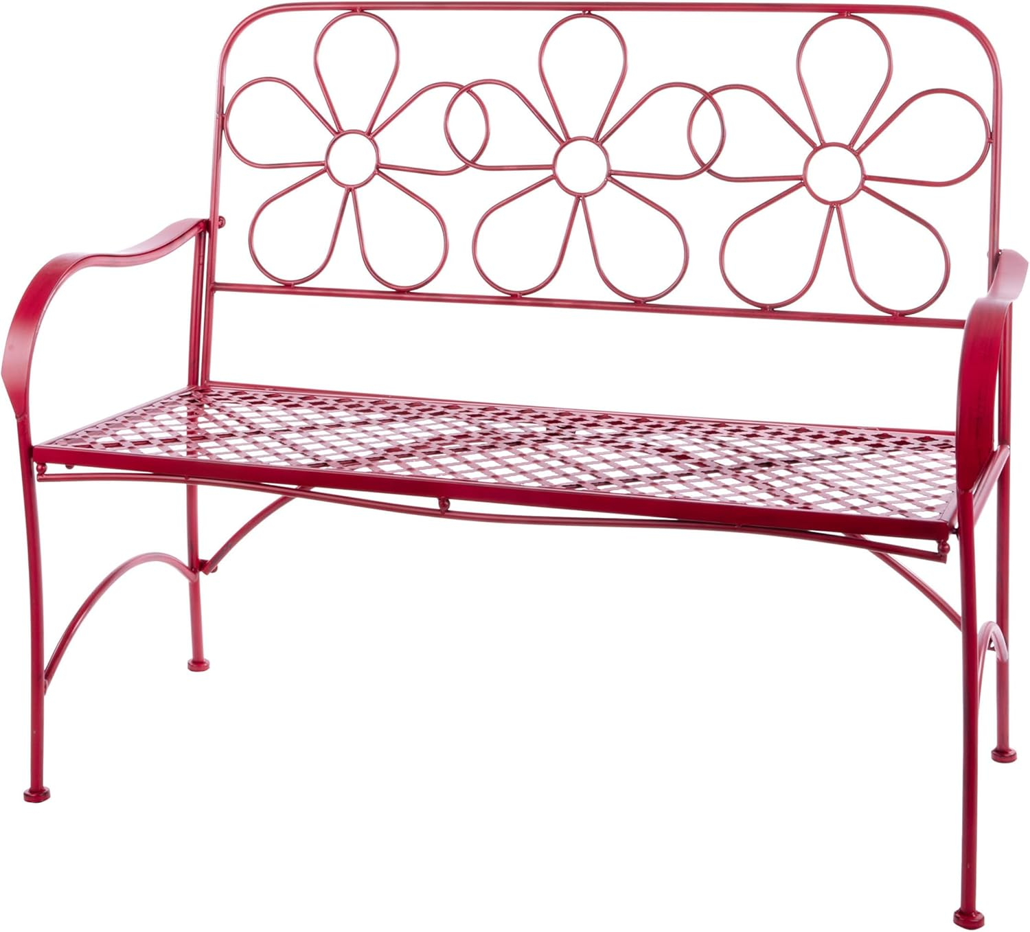 Alpine Corporation 45" x 21" x 36" Steel Daisy Garden Bench, Red