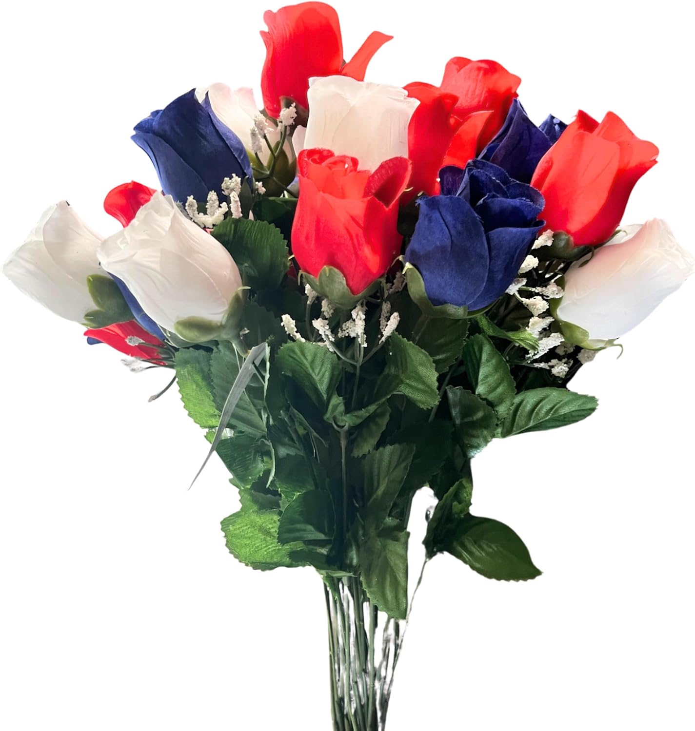 Admired By Nature 14 Stems of Blossoms Rose Flower Bush, Red/White/Blue
