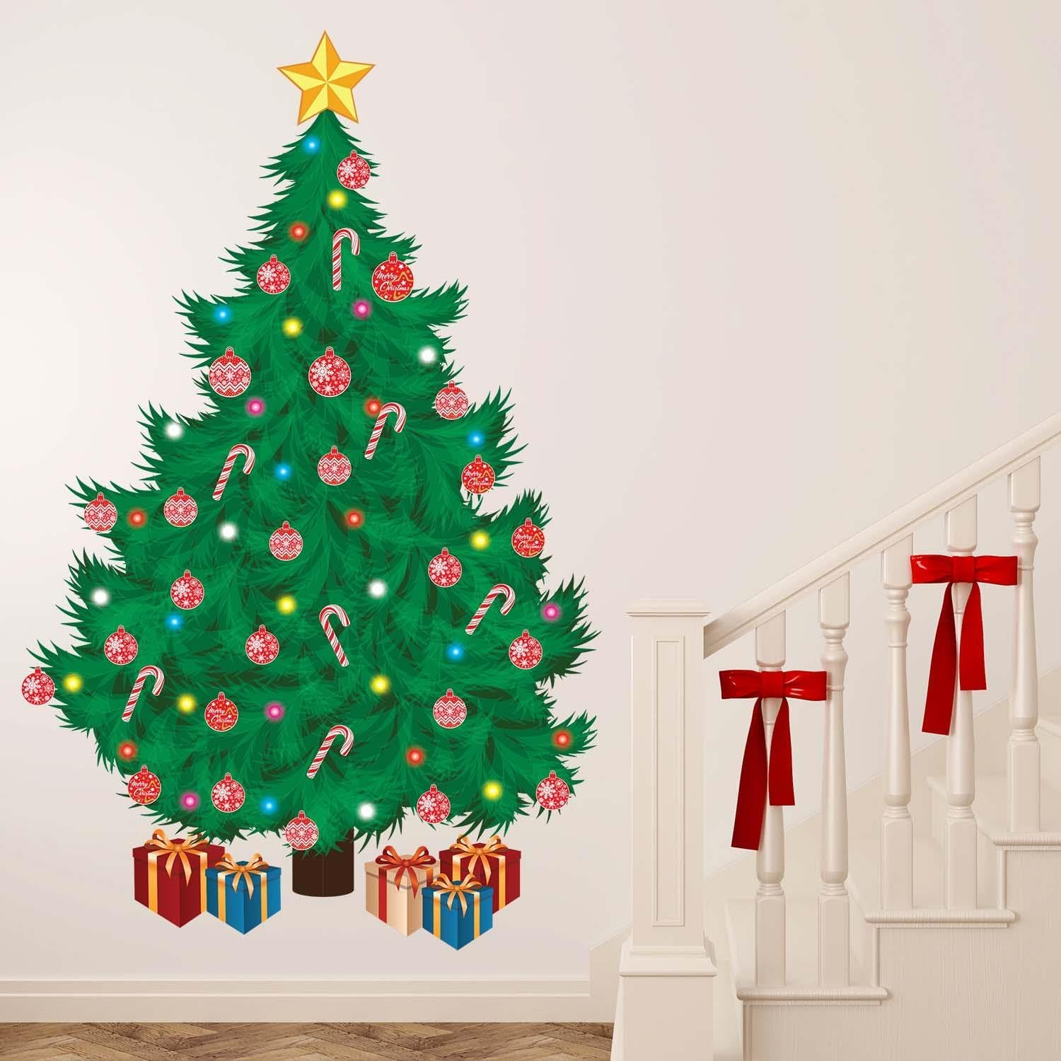 Christmas Decorations Clearance for Home Indoor Wall Stickers Merry Christmas Decor Wall Murals Decals Living Room Children Nursery Restaurant Cafe Hotel Home Decor (Traditional Christmas Tree)
