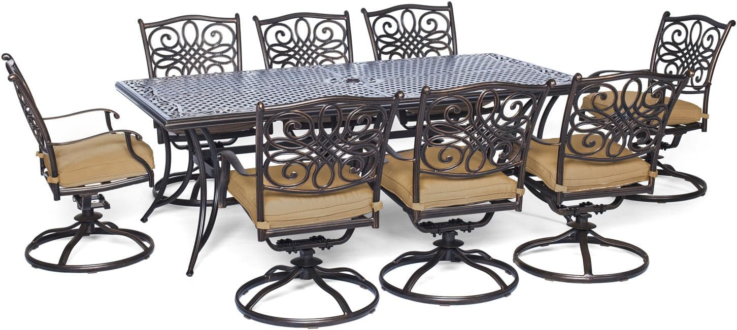 Hanover Traditions 9-Piece Dining Set with Eight Swivel Dining Chairs and a Large 84 x 42 in. Dining Table