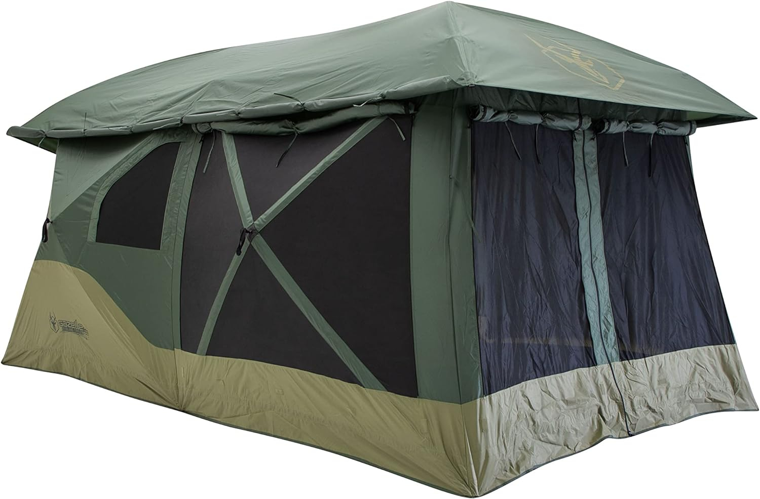 Gazelle Tents T4 Plus Hub Tent Overland Edition, Easy 90 Second Set-Up, Waterproof, UV Resistant, Removable Floor, 4-8 Person, Alpine Green/Oak Moss, 78" x 94" x 165", GT451GR